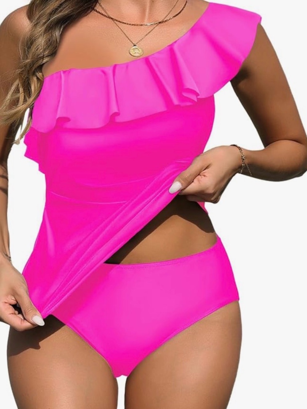 PLUS SIZE One Shoulder Tankini Two Piece Swimsuit Ruffle Ruched NWOT | Size 18W